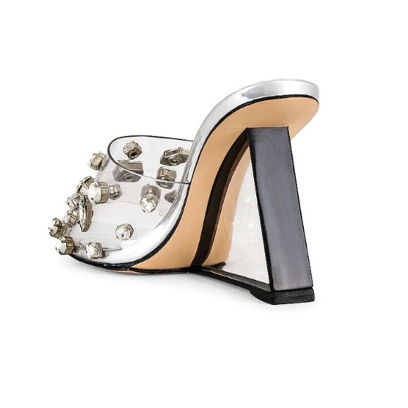 NEW GOOD AMERICAN Made In Brazil Jeweled Wedge Heels clear glass 7253m0 - Picture 6 of 7